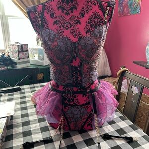 Purple and Black Corset 3 piece lingerie with Tulle Skirt